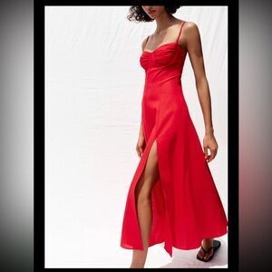Zara linen long corset dress with slit, 2025